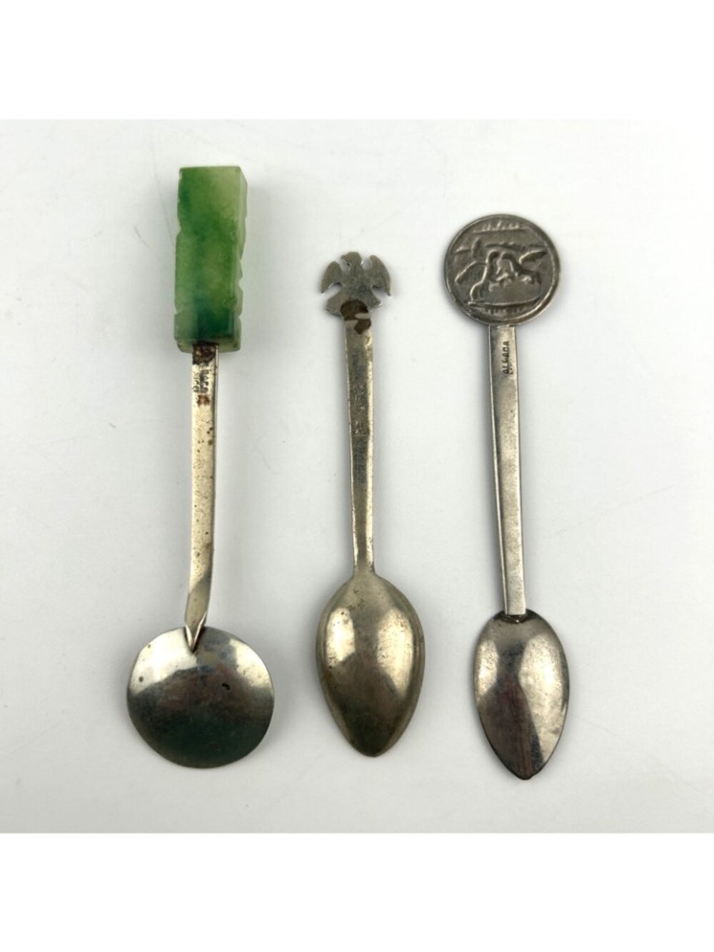 Mexico Souvenir 3 Spoons - Cancun, Eagle & Jade Tiki - Marked Alpaca - Picture 2 of 6